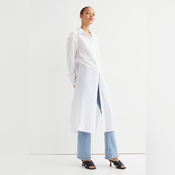 H&M extra long white button up shirt - Picture 1 of 4